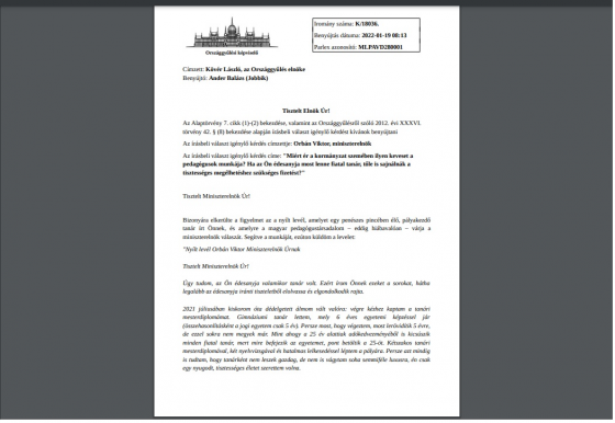 Orbán még nem válaszolt a pályakezdő tanár nyílt levelére