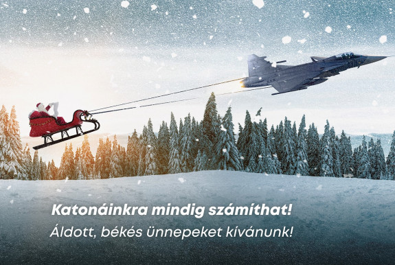 Vadászgép húzza a Mikulás szánját a Honvédelmi Minisztérium ünnepi plakátján