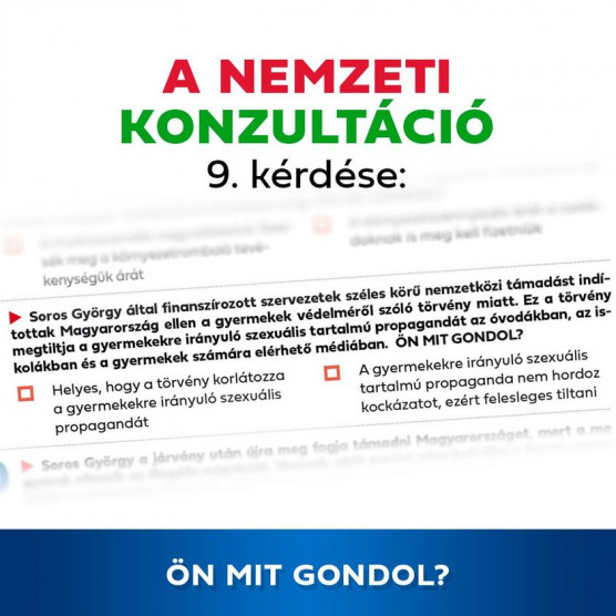 Soros Györggyel kapcsolatos kérdést is feltettek a homofób törvényt vitató nemzeti konzultációban