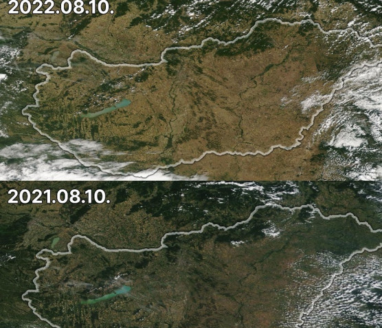 Műholdképen a mostani aszályos Magyarország és az egy évvel ezelőtti