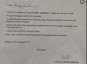 Ilyen levelet írt a diákönkormányzat a megfenyegetett tanároknak