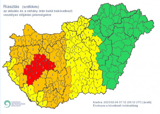 Riasztást adtak ki a viharos szél miatt