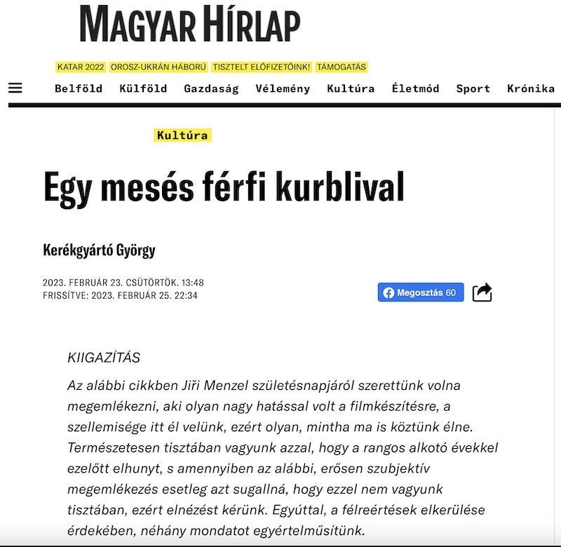 Menzel-cikk a Magyar Hírlapban