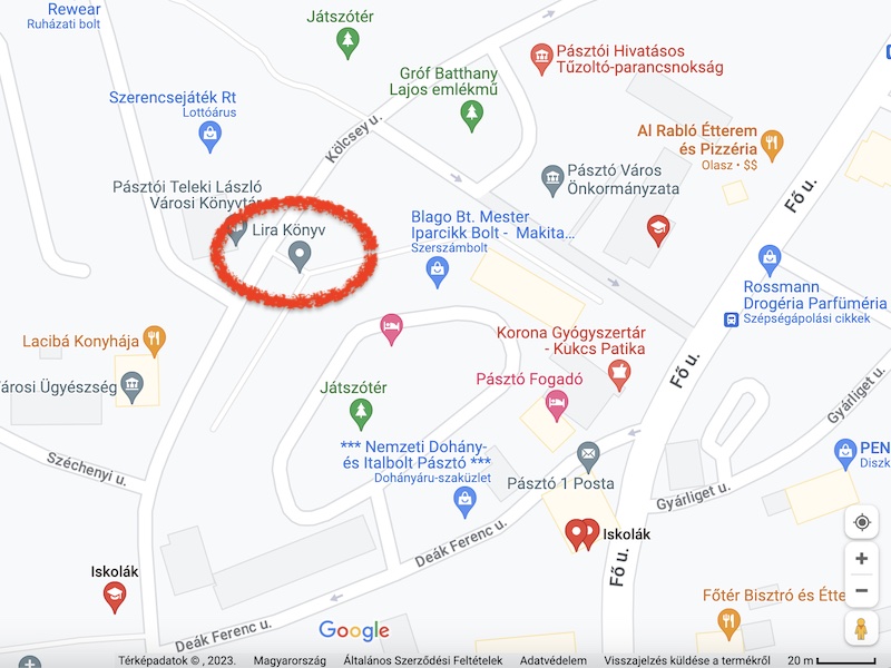 Pásztó belvárosa a Google térképén