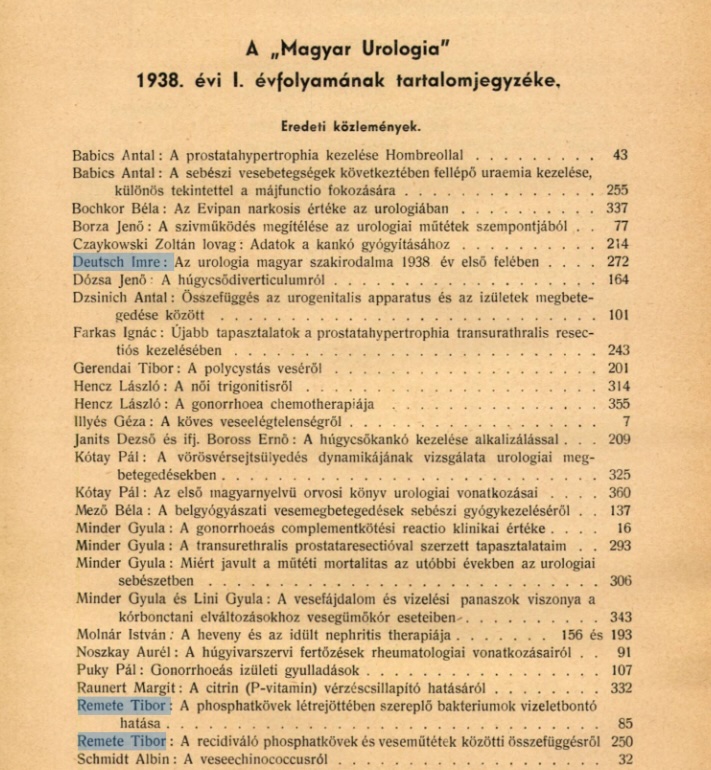 Magyar Urológia 1938