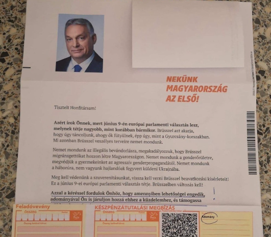 Sárga csekkes levélben gyűjt adományt a Fidesz az EP-kampányára