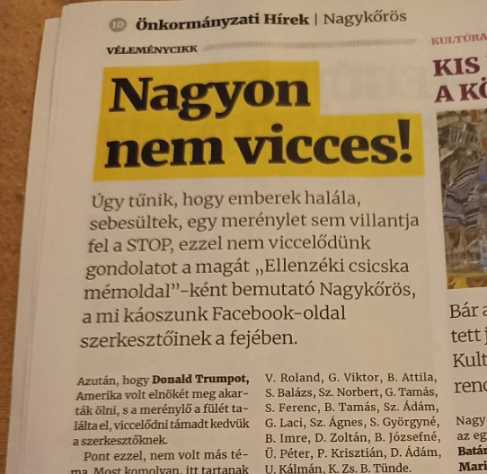 Listázta a nagykőrösi önkormányzat lap, hogy kik raktak nevetős szmájlit a Trump elleni merényletkísérletről szóló posztra