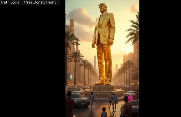 Szatírának szánta készítője a gázai arany Trump-szobros MI-videót