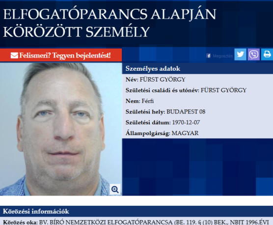 Nemzetközi elfogatóparancsot adtak ki Fürst György ellen