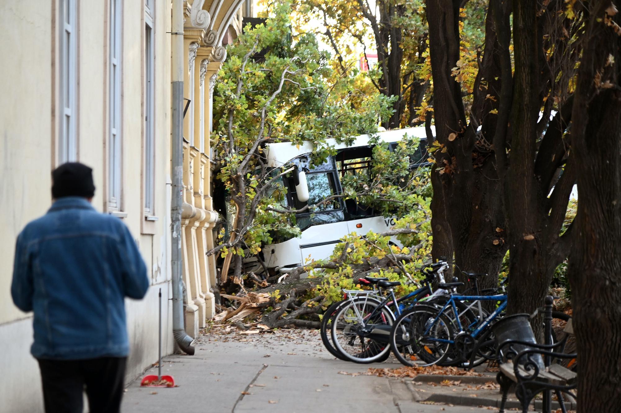 Iskolaépületnek hajtott egy busz Szolnokon