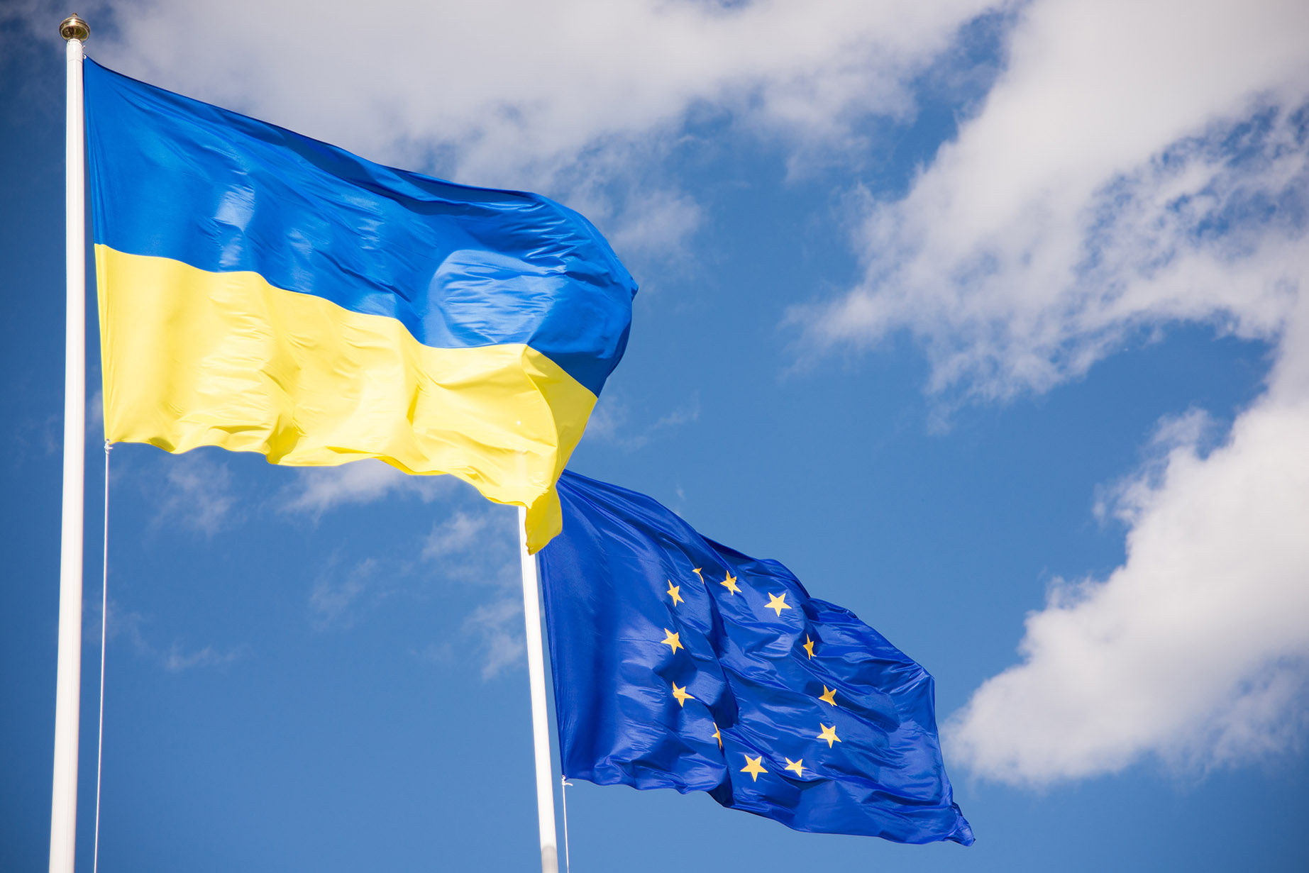 Flags of Ukraine and EU (European Union)