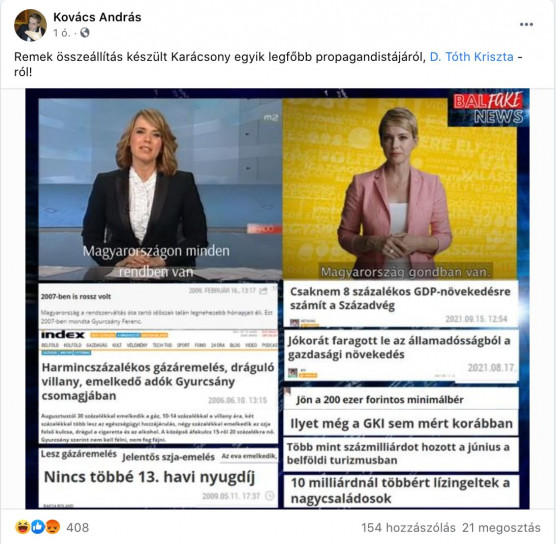 Az Origo kitüntetett újságírója összekeverte Osvárt Andreát és D. Tóth Krisztát