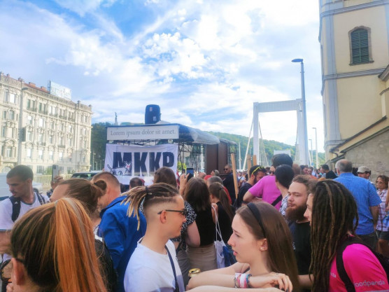 Százötven-kétszáz ember a Kutyapárt tüntetésén az Erzsébet hídnál