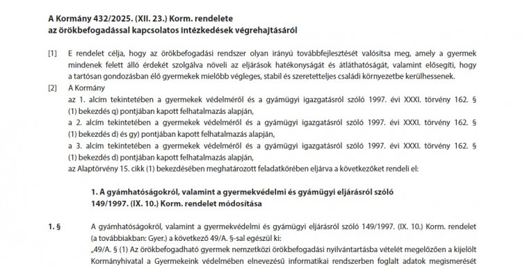 Úgy adták ki az örökbefogadásról szóló rendeletet, hogy ki sem várták a társadalmi egyeztetést