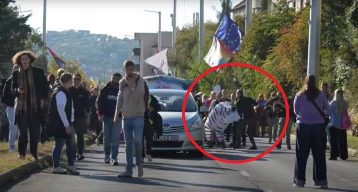 PET-palackkal támadt a Pécs Pride zebrás felvonulójára, aztán leteperték a rendőrök - videón az incidens