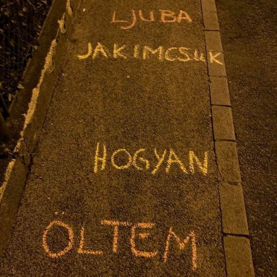 Ukrán költőnő Hogyan öltem című versét írták Orbán háza elé a költészet napjára