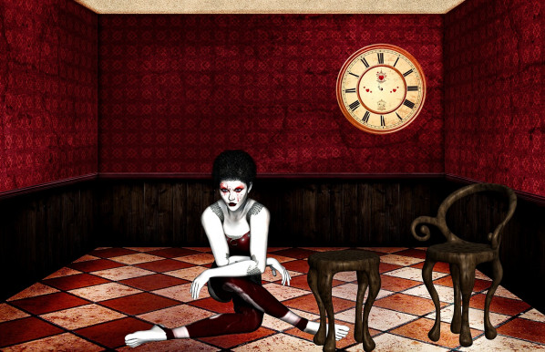 Szobabelső bordóval, feketével